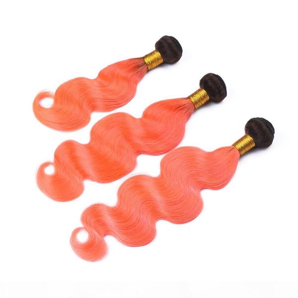 

peruvian human hair body wave ombre orange hair weave bundles dark root #1b and orange ombre virgin human hair wefts extensions, Black;brown
