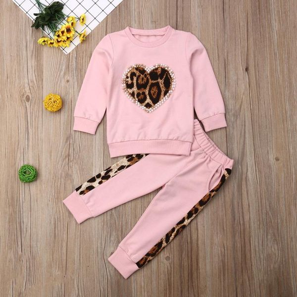 

clothing sets baby & children's clothes toddler kid girl winter pink long sleeve leopard pants outfit tracksuit, White