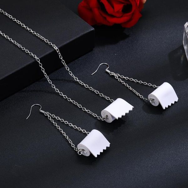 

earrings & necklace creative toilet paper roll hook ear earring set wire polymer clay handmade, Silver
