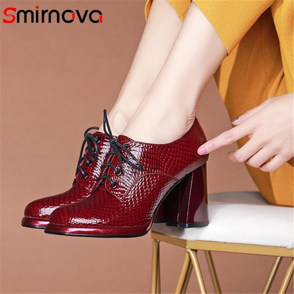 

dress shoes smirnova 2021 genuine leather women pumps spring summer thick high heels single classic, Black