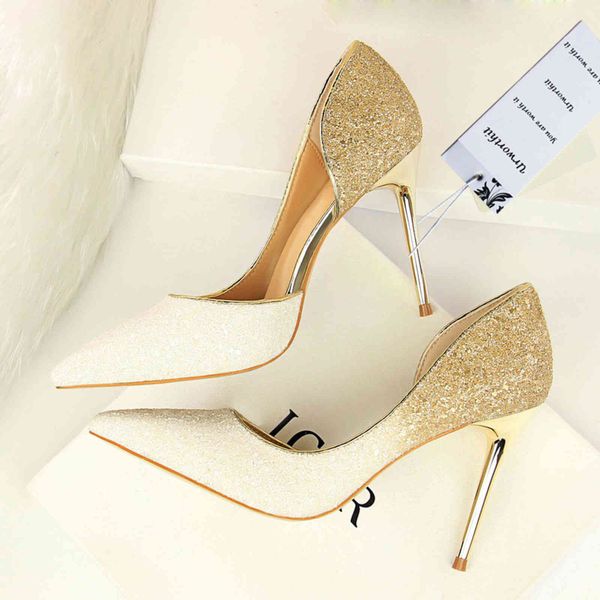 

dress shoes woman 9cm glitter high heels sequins scarpins pumps female gold escarpins lady party wedding stiletto talons j39o, Black