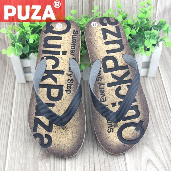 

slippers puza flip flops rubber male summer fashion beach sandals shoes for man plus size eur :39-44 wood letter, Black
