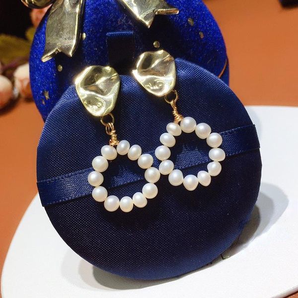 

dangle & chandelier trendy jewelry golden plating metal geometric earrings style natural freshwater pearls round drop for women, Silver