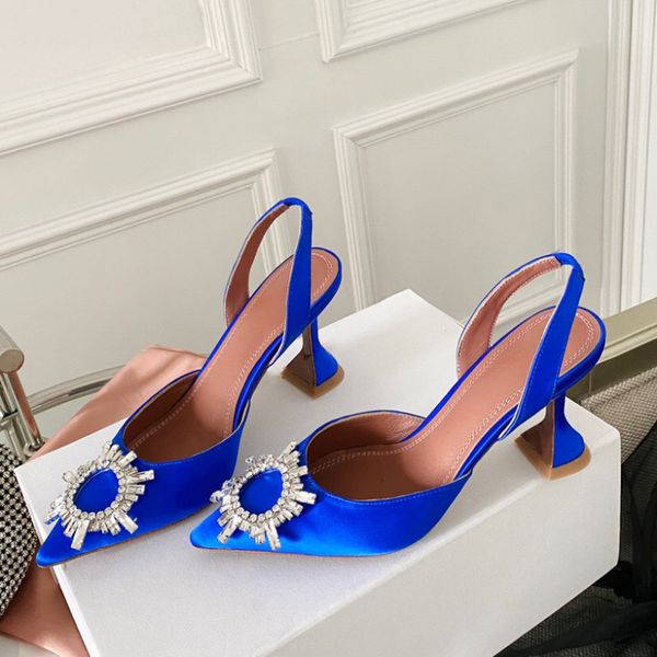 Begum Fibbia impreziosita da cristalli macchia blu scuro Décolleté scarpe spool Sandali con tacco per donna tacco Luxurys Designers Scarpa elegante Scarpe da sera sandalo Slingback