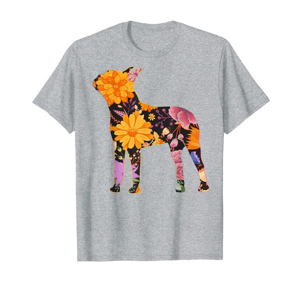 

floral flower vintage retro boston terrier lover t-shirt, White;black