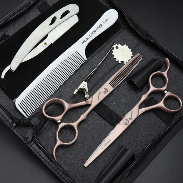 

hair scissors 6 inch professional hairdressing rose gold stainless steel thin haircuts set black case and razor custom logo