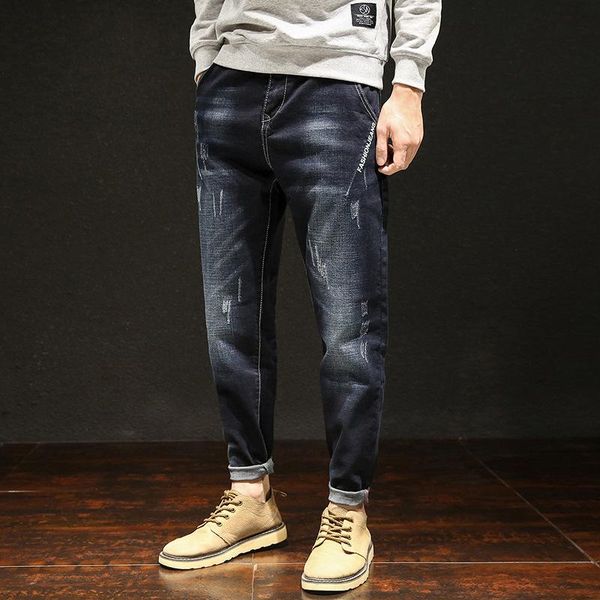 

men's jeans 7xl 8xl men pencil pants trousers scratched large size big 9xl winter autumn classic loose 48 50 black casual, Blue