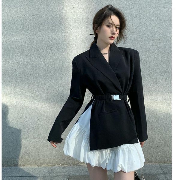 

women's suits & blazers 2021 style temperament black suit coat french niche design and skirt two piece set, White;black