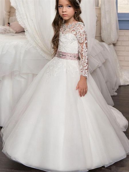 

girl's dresses holy lace flower girls jewel bow a line tulle floor length toddler gown for wedding first communion dress, Red;yellow