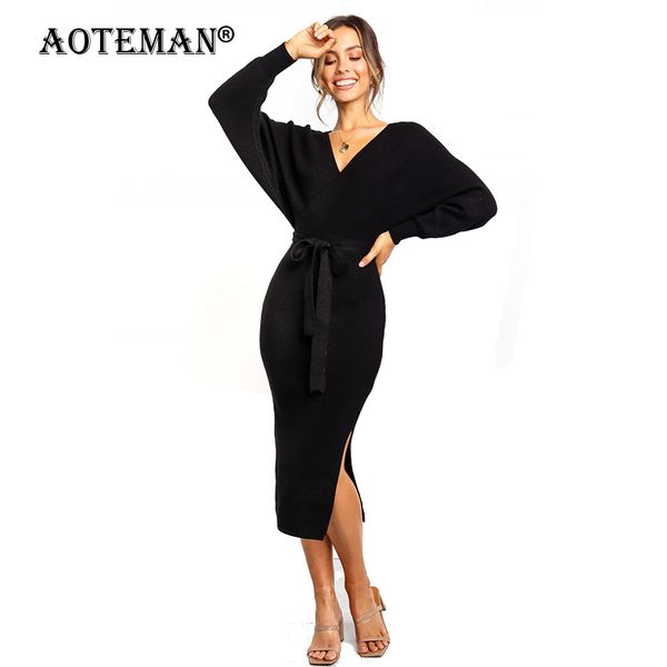 

women spring autumn female clothing elegant solid party es vintage v-neck knitting long sleeve fashion ll159 ltv0, Black