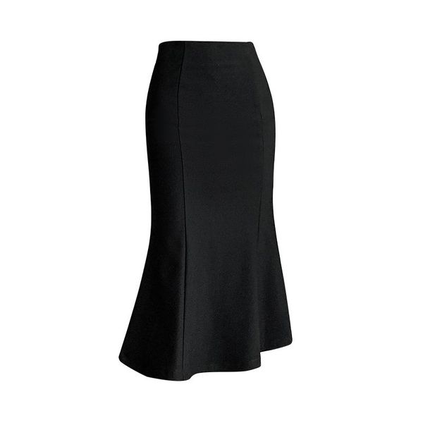 

skirts real shooting fishtail skirt 2021 spring summer ol elegant feminine medium length slim elastic hip, Black