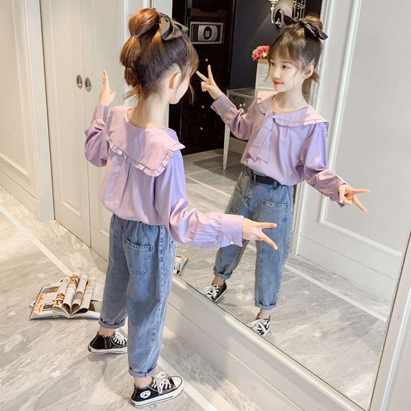 

2021 spring net red suit new foreign fashion children's jeans big girls' autumn two piece set, White