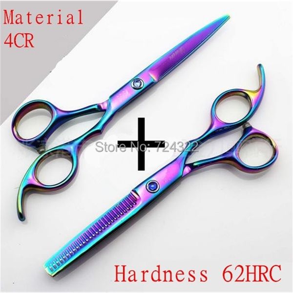 

professional japan 440c 6 & 5.5 inch rainbow cut hair scissors set cutting shears thinning barber scissor hairdressing 220121