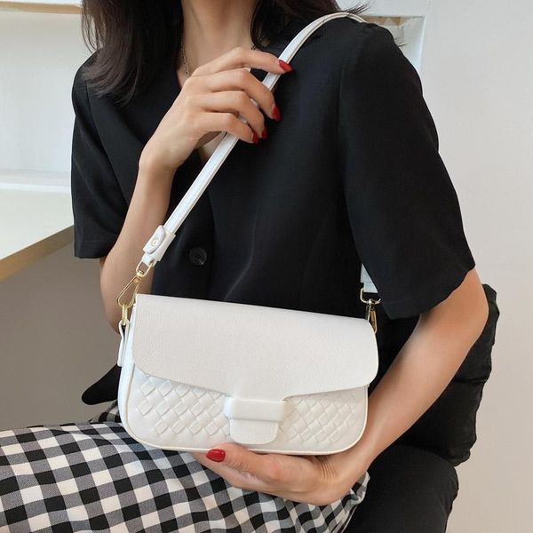 

evening bags pu leather crossbody bag for women 2021 solid color woven armpit shoulder fashion simply baguetter handbags small square