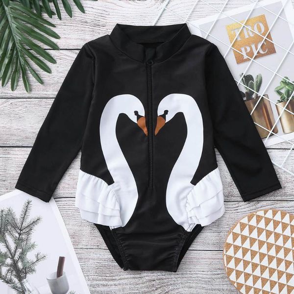 

one-pieces 2021 infant baby girls ruffles cartoon rashguard swimwear swimsuit bikini one-piece vogue summer children's, Black