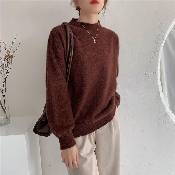 

fmfssom new autumn winter solid fake mink cashmere warm women's sweaters pullover oversize korean elegant lady jumpers, White;black