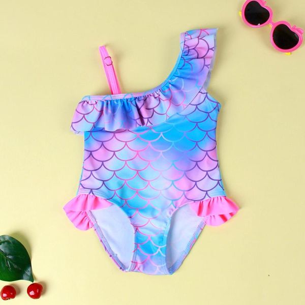 

one-pieces ruffle toddler girl bathing suit two piece baby kids girls print backless all-match one swimwear swimsuit 2021, Black