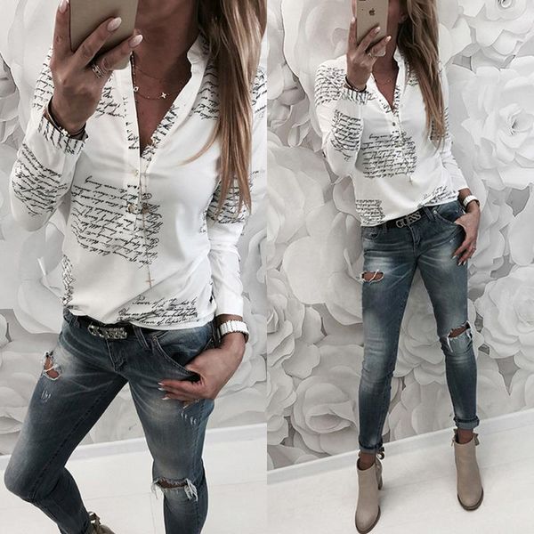 

2021 fashion blouse women casual letter long sleeve shirts blouses female slim blusas spring fall casual ladies office blouses top, White