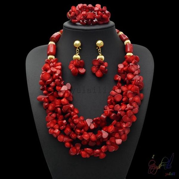 Серьговые ожерелье Yulaili Vintage Fashion Red Coral Bracelet для женщин ювелирных изделий набор ручной работы с свадебными ювелирными украшениями ручной работы