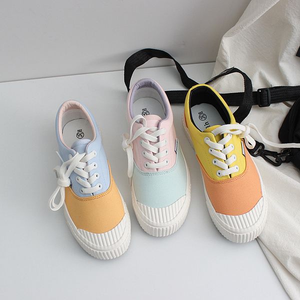 

dress shoes sapatos casuais de meninas para primavera e primavera, tênis curtos, em cores mistas, azul-rosa, amarelo, com cadarços, tendênci, Black