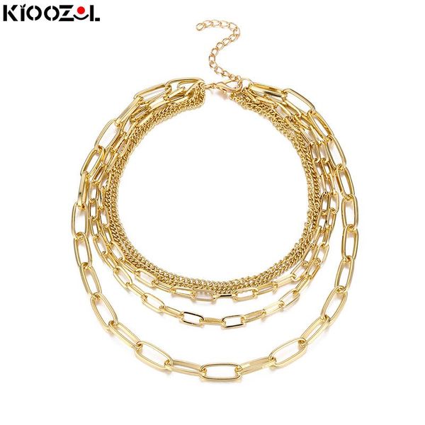 

chokers kioozol layered chain necklace gold silver color choker for women's jewelry fashion accessories 2021 trend 381 ko1, Golden;silver