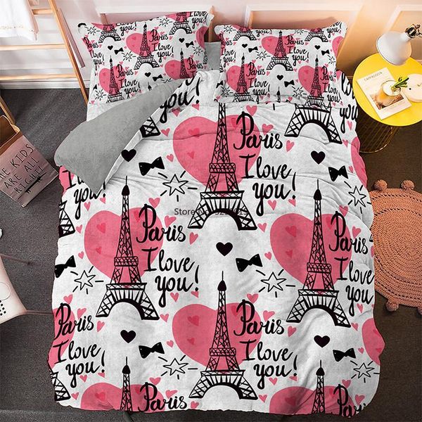 

bedding sets 3d i love paris set tower printed duvet covers comforter luxury bed linen single twin full  king size quilt cover