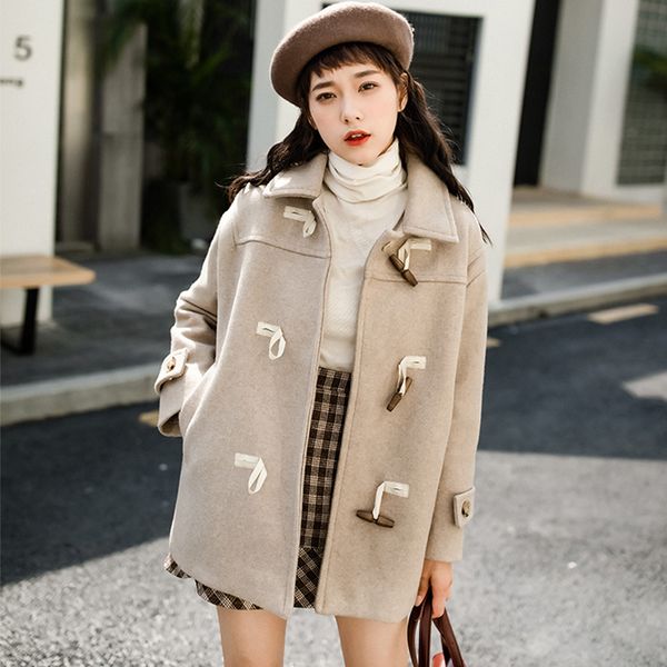

2021 New Autumn Women Horn Button Cotton Casual Turn Down Collar Coats Outwear Winter Female Long Coat Hj3f, Black