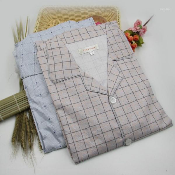 

men's thin cotton plaid pajama set middle-aged father's lounge clothing sleepwear, Black;brown