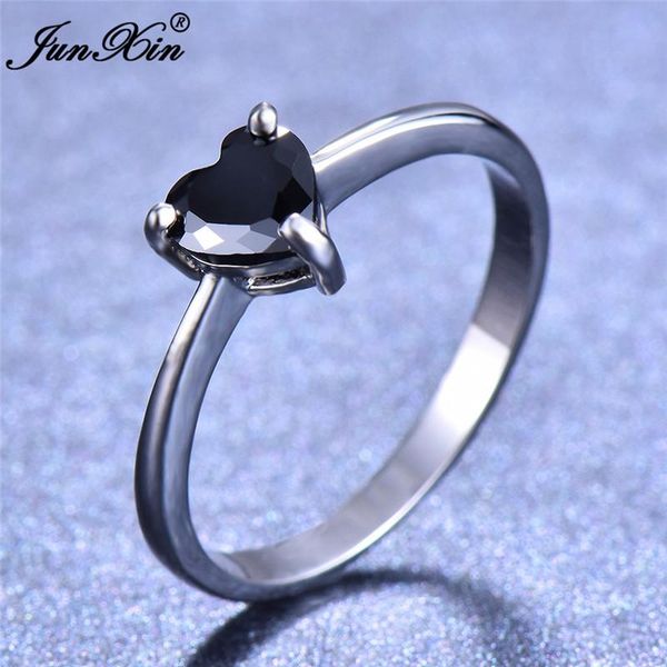 

wedding rings cute fashion female small heart ring 925 silver black zircon stone for women promise love engagement, Slivery;golden
