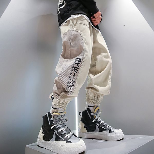 

2021 new autumn newly fashion men jeans loose fit spliced designer casual corduroy cargo pants streetwear hip hop joggers harem trousers yqy, Blue
