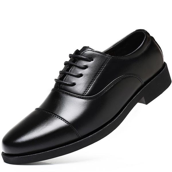

dress shoes business faux leather men breathable rubber formal male office wedding flats footwear mocassin homme shose, Black