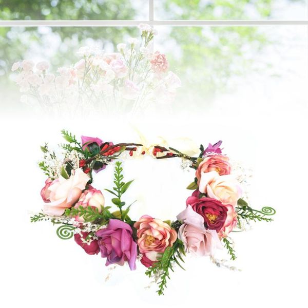 

decorative flowers & wreaths 1pc simulation rose wedding wreath bride bridesmaid flower headwear hair garland for decor (rosy)