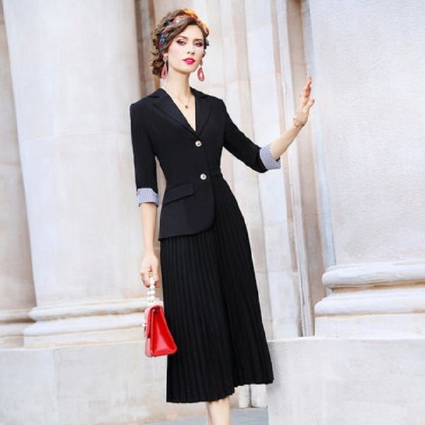 

casual dresses office lady patchwork pleated dress women spring autumn age reduction fashion simplicity regular beauty skirt xxxl 2r3c, Black;gray