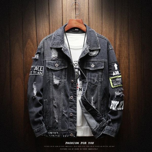 

men's jackets mens and coats black holes denim fashion men spring autumn loose casual jean outwear, Black;brown
