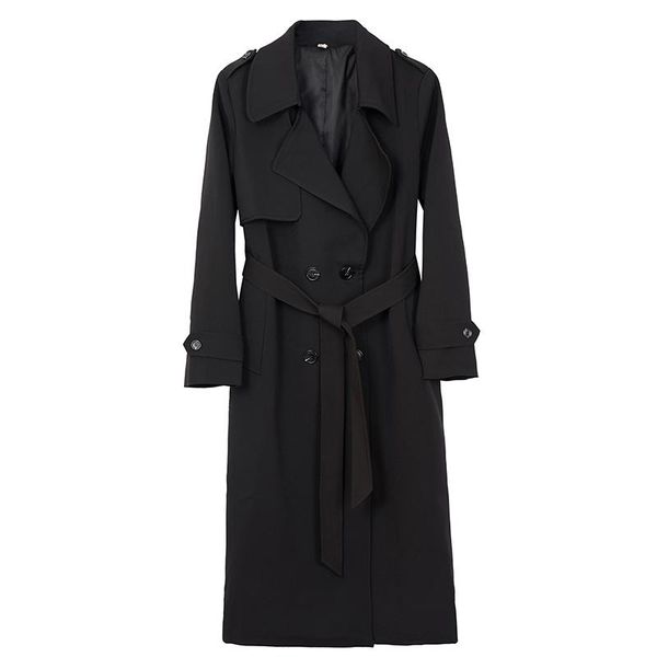 

women's trench coats spring autumn double breasted black long coat for women elegant fashion loose korean style lady windbreasker cloak, Tan;black