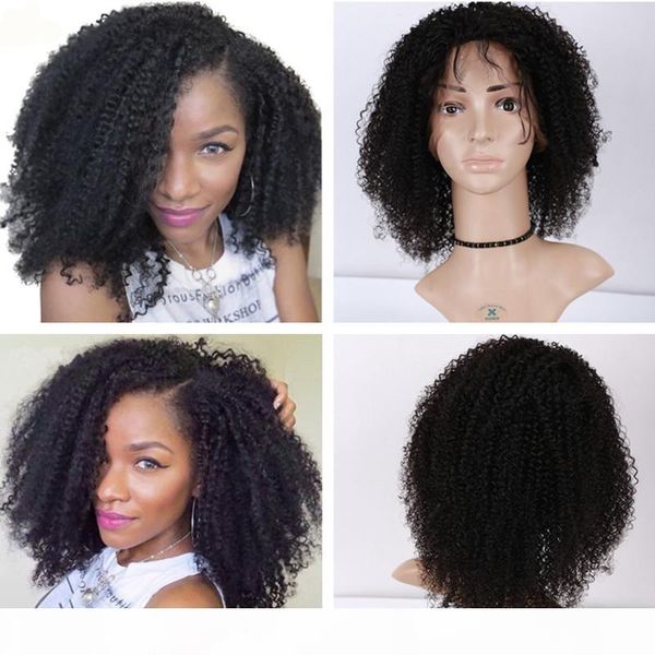 

afro curly full lace wig unprocessed human hair lace front wigs brazilian afro kinky curly wigs for black women with baby hair, Black;brown