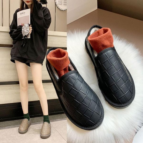 

boots snow women's short children's cotton shoes versatile flat bottomed plush trend in winter, Black