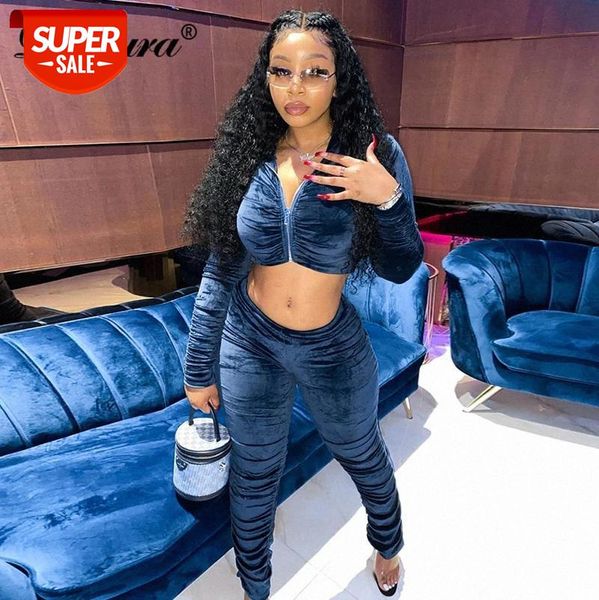 

dulzura velvet women 2 piece set hoodie sweatshirt zipper crop high waist stacked pants bodycon tracksuit sporty casual #qd1g, White