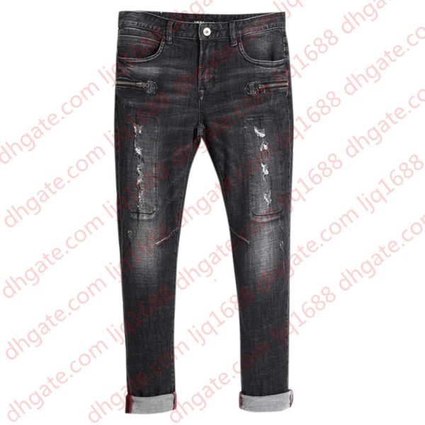 

new mens jeans splice bleached ripped stitching long denim pencil pants for male fashion casual jeans, Blue