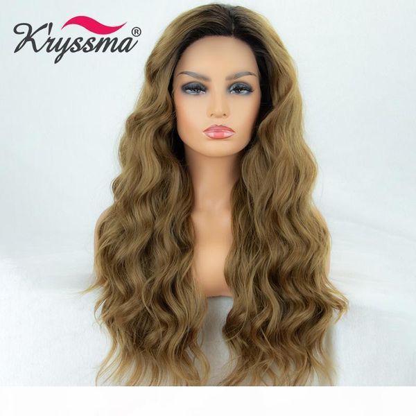 

kryssma lace front wigs ombre blonde brown wig long wave synthetic wigs for women grey cosplay heat resistant fiber hair, Black