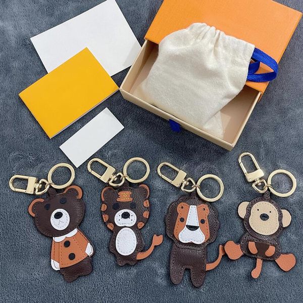 

wholesale fashion buckle lovers keychain designer handmade leather key chains men car keychains women luxury accessories cartoon tiger lion, Silver