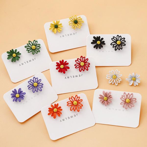 

stud minar trendy hollow daisy earrings for women girl metal alloy flower petal asymmetric small statement jewelry, Golden;silver