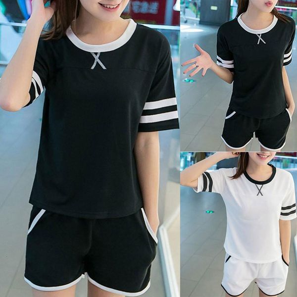 

summer casual tracksuit womens o-neck stripe clothes short sleeve t-shirt pocket shorts ropa mujer casual 2 piece set 2021 #c12, Gray
