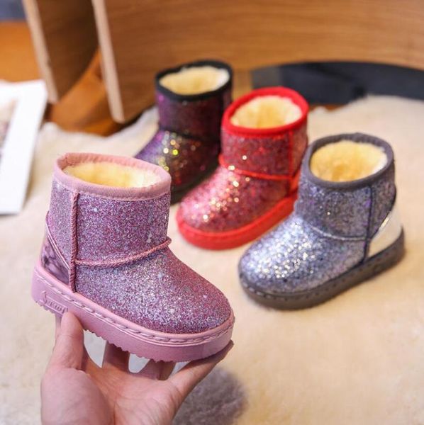 

boots warm kids snow for children toddler winter princess child shoes non-slip flat round toe boys girls baby lovely, Black;grey