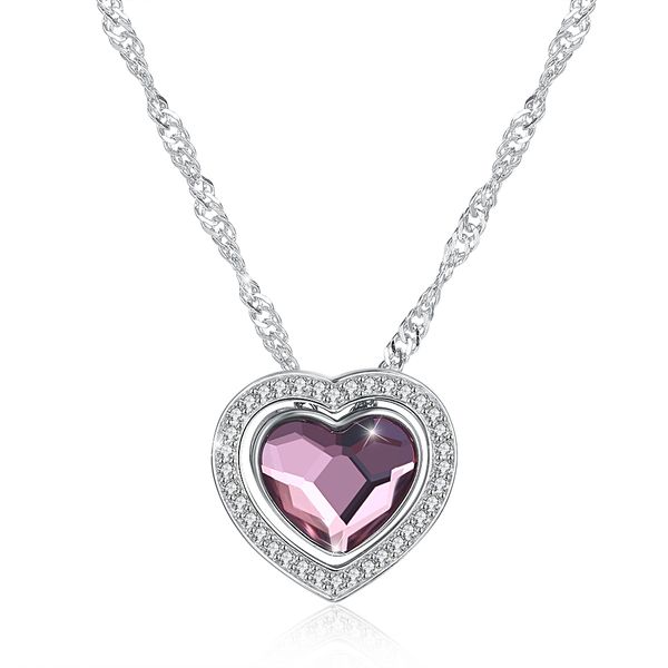 

zemior 925 sterling silver heart pendant necklaces for women pink austria crystal detachable dual purpose necklace sale