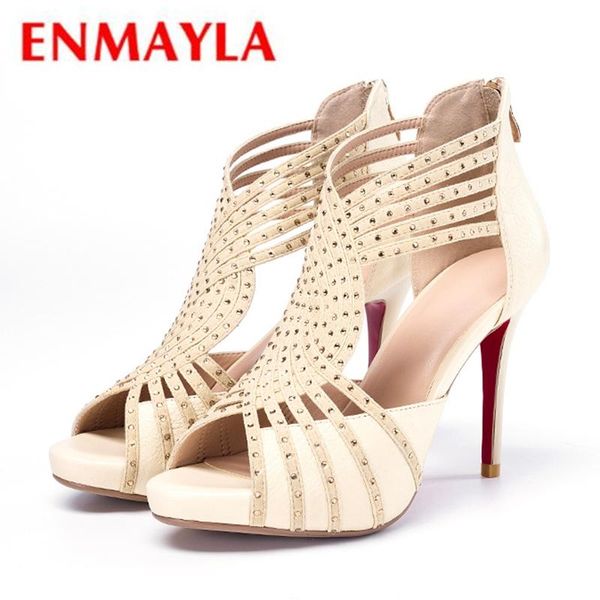 

dress shoes enmayla summer genuine leather basic women fashion sandals 2021 zip size 34-39 ly1022, Black