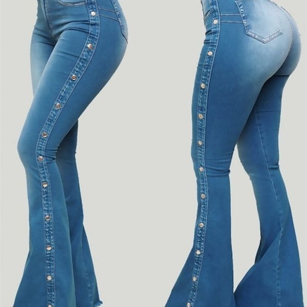 

jean fashion slim fit skinny bell bottom butt lift washed streetwear female trousers oversizesd denim pants 210809, Blue