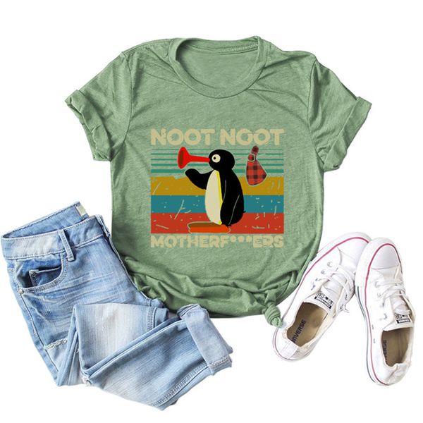 Noot Mãe ... Ers carta de impressão Mulheres Camiseta Bonito Pinguim gráfico T-shirt Plus Size Verão Tops Ladies Harajuku Camisa 210306