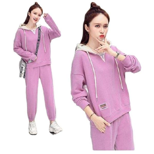 

women's tracksuits casual sports suit fashion women clothes 2021 spring and autumn korean style loose western sweater two piece set, Gray