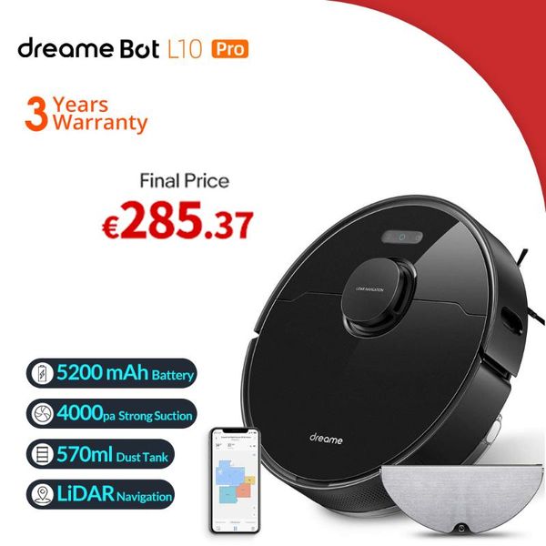 

vacuum cleaners dreame bot l10 pro robot cleaner superb lidar navigation, 4000pa suction ,150mins auto charge, 570ml dust tank for home